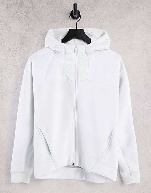 Under Armour move full zip hoodie in white and blue