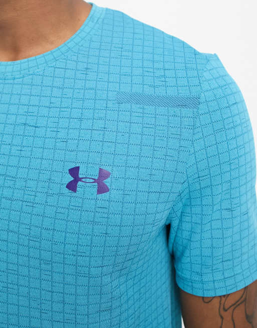 Under Armour - Naadloos T-shirt met ruiten en korte mouwen in blauw