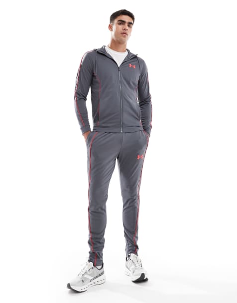 Under Armour Novelty tracksuit in castlerock grey and racer red