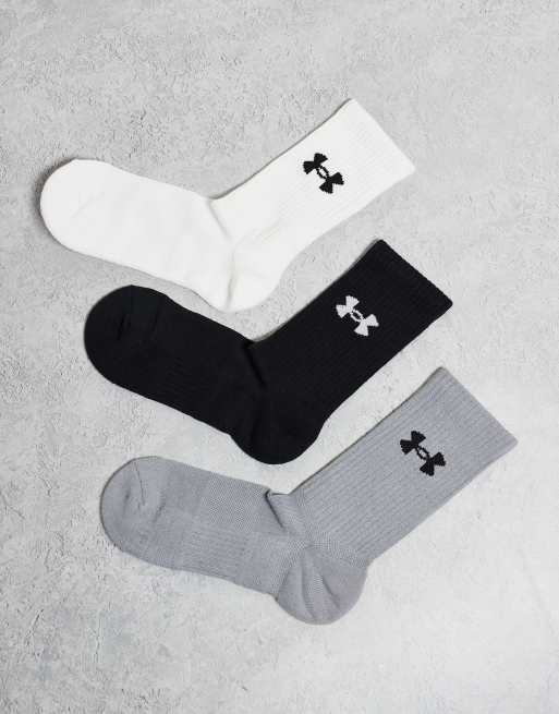 Under Armour Performance 3 pack of crew socks in white, steel and black, 3 of 3