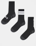 [Under Armour] Under Armour Performance Tech 3 pack crew socks in black 47.5-50.5 black