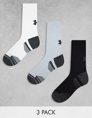 Under Armour Performance Tech 3 pack crew socks in grey white and black