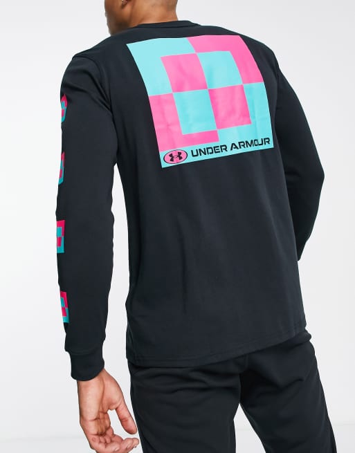 Under Armour pixel logo long sleeve t shirt in black