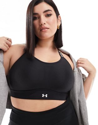Under Armour Plus Crossback Covered mid support sports bra in black