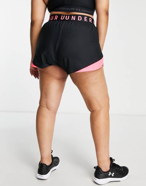 Under Armour Plus Play Up 3.0 shorts in black and pink