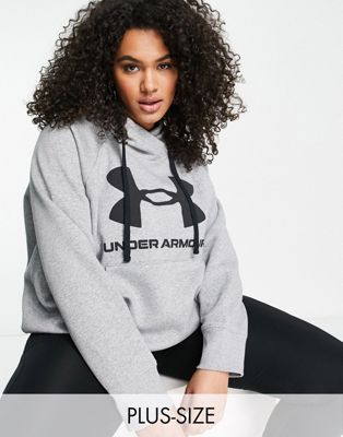 Under Armour Plus Rival fleece hoodie with large logo in grey marl - ASOS Price Checker