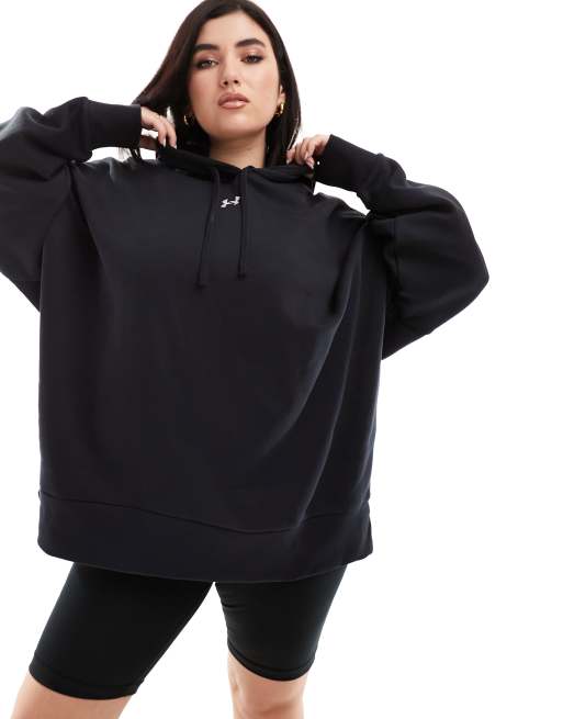 Under Armour Plus Rival oversized fleece hoodie in black