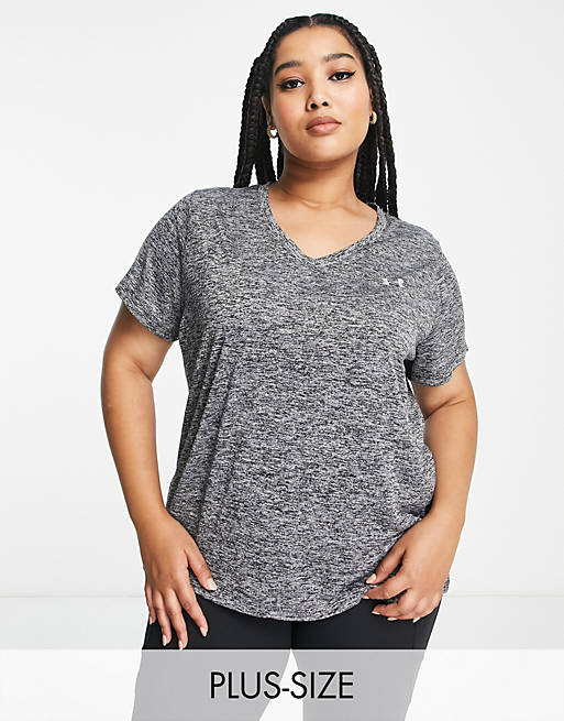Under Armour Plus Tech v neck t-shirt in grey marl