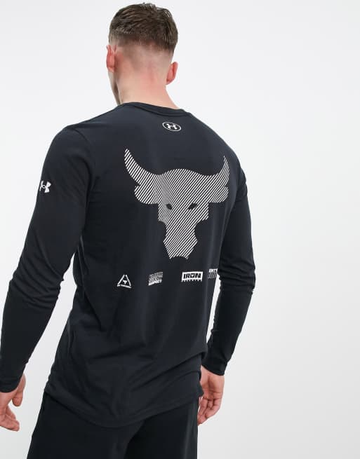 Under Armour Project Rock Brahma Bull long sleeve top with arm print in  black