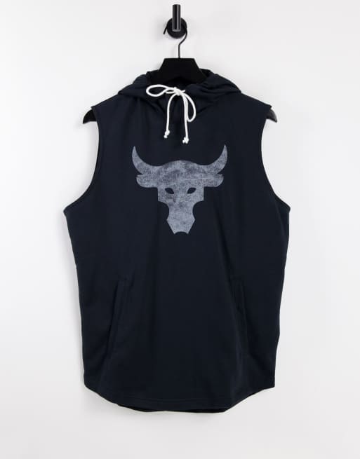 Under Armour - Project Rock - Felpa con cappuccio senza maniche in spugna nera