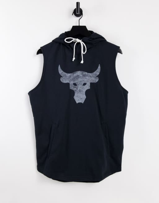 Under Armour Project Rock Terry sleeveless hoodie in black