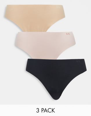 Under Armour Pure Stretch Women's Thongs (Set of 3) Black Beige