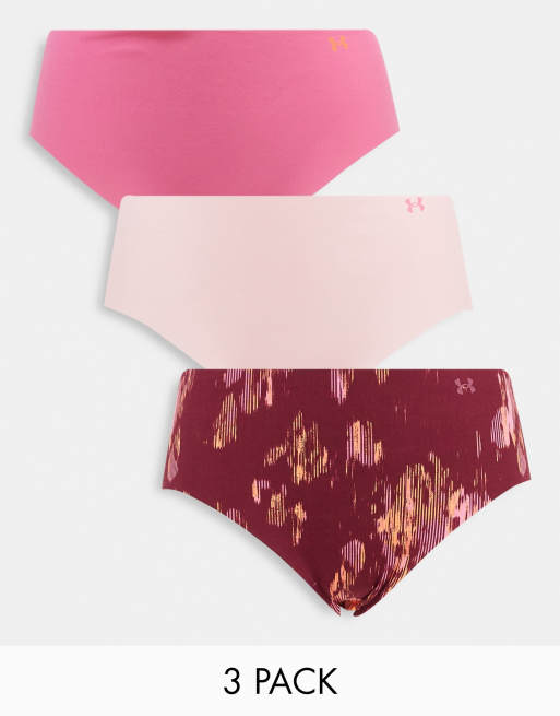 Under Armour – Pure Stretch – 3er-Pack nahtlose, hüfthohe Slips in Rosa