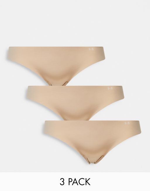 Under Armour – Pure Stretch – Zestaw 3 par beżowych stringów bezszwowych