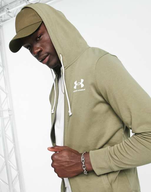 Under Armour – Rival – Bluza z kapturem z dzianiny dresowej w kolorze khaki, 3 z 4