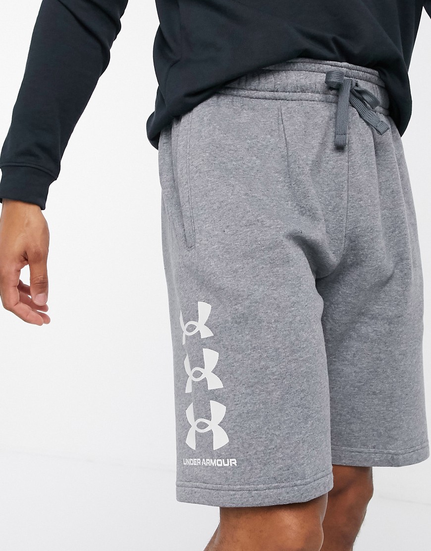 Under Armour Rival cotton triple logo shorts in gray marl-Grey