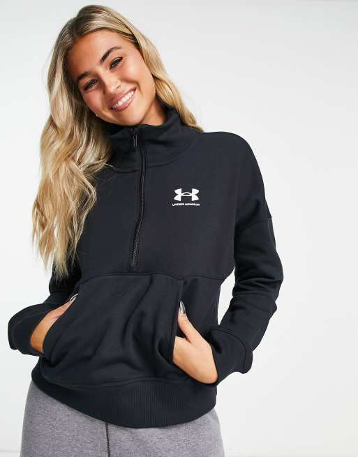 Under Armour Rival Felpa nera in pile con zip corta ASOS