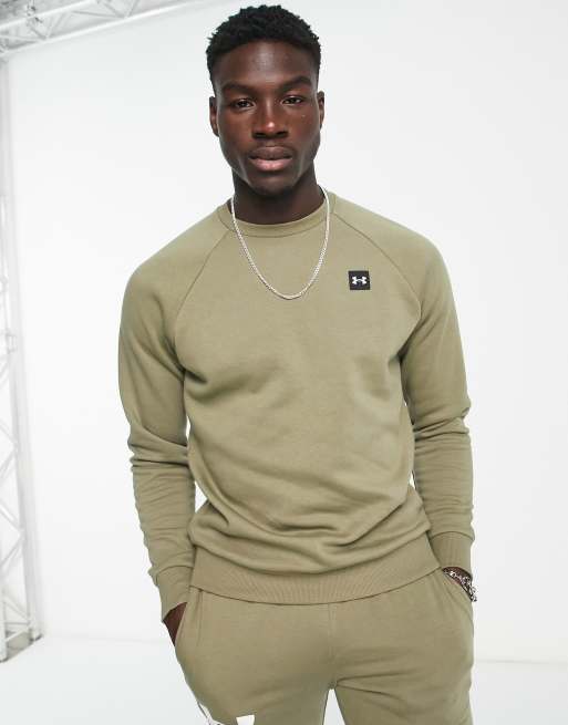 Under Armour Rival fleece crew sweatshirt in khaki