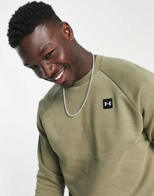 Under Armour Rival fleece crew sweatshirt in khaki