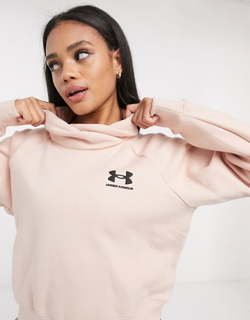 Under Armour Rival fleece wrap neck jumper in pink