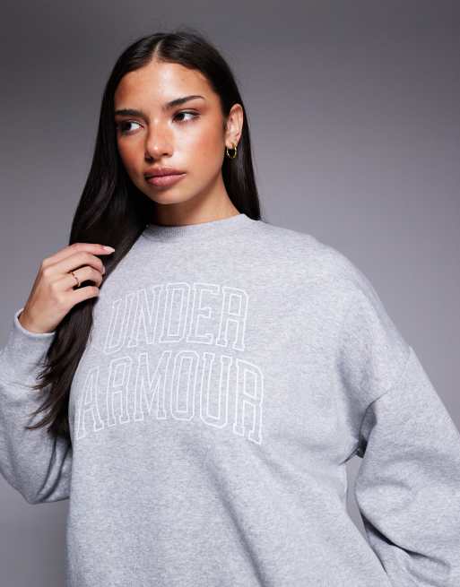 Under Armour - Rival - Sweatshirt van fleece met ronde hals in licht gemêleerd grijs, 3 van 4