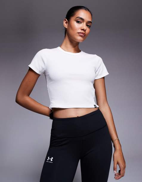 Under Armour - Rival - T-shirt côtelé effet rétréci - Blanc - view 1