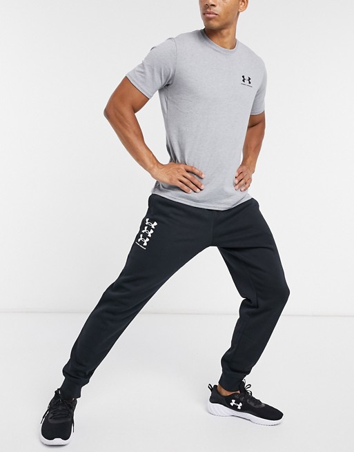 Under Armour Rival triple logo joggers in black