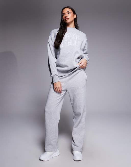 Under Armour Rival varsity crew neck sweatshirt in light heather grey, 2 of 4
