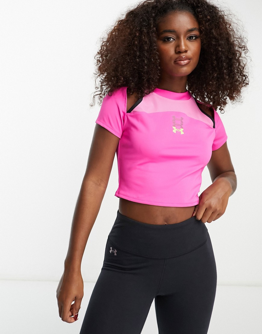 Under Armour Run Anywhere short sleeve crop top in pink