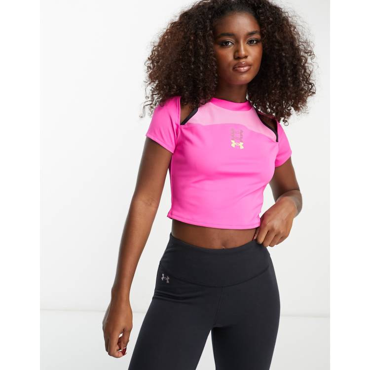 Under Armour Run Anywhere short sleeve crop top in pink