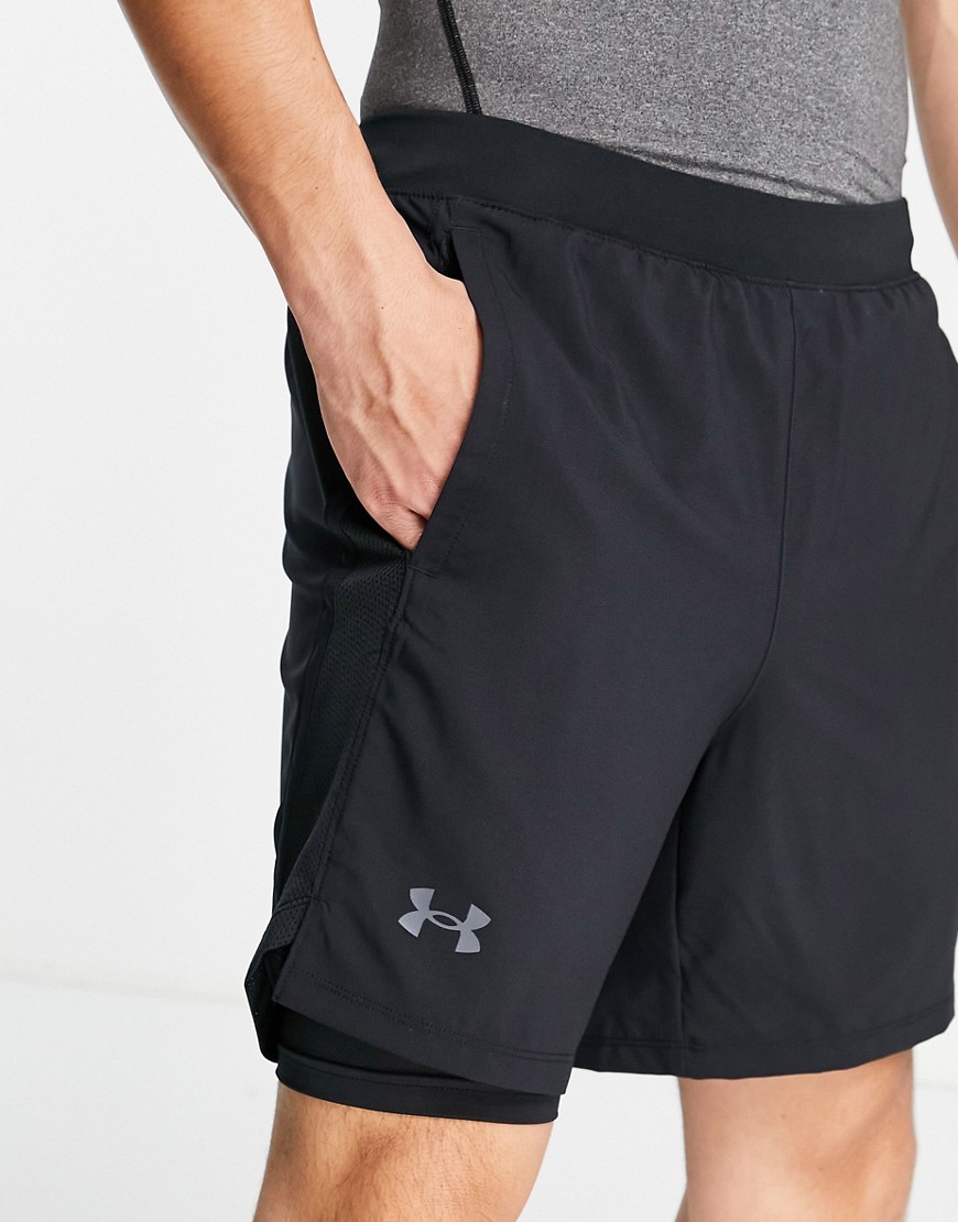 under armour run launch 7" 2 in 1 shorts in black