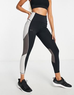 Under Armour Rush ankle leggings in black and grey insert