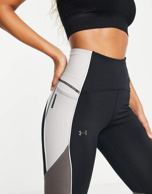 Under Armour Rush ankle leggings in black and grey insert