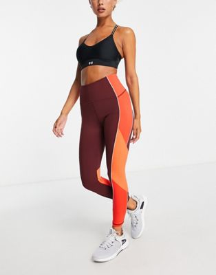 Under Armour Rush ankle leggings in burgundy and red insert