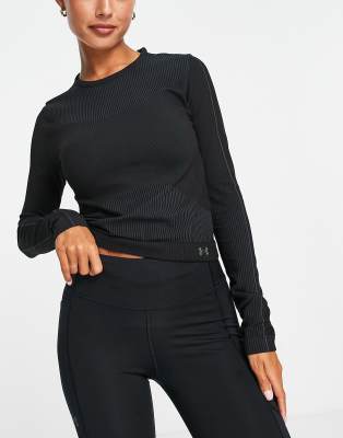 Under Armour Rush jacquard mock neck top in black