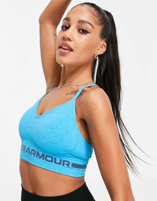 Under Armour seamless low long Heather sports bra in blue