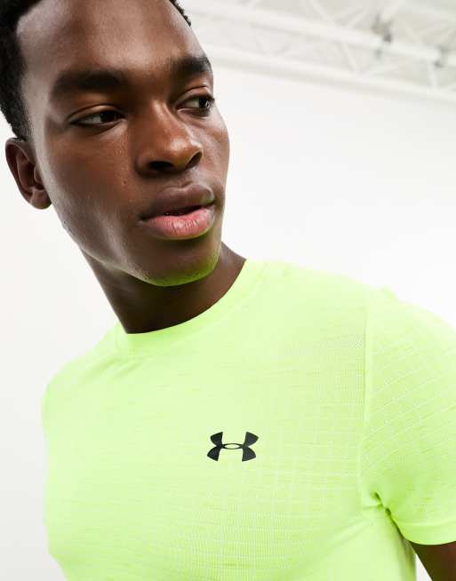 Under Armour - Sømløs T-shirt med korte ærmer og gittermønster i grøn, 4 af 4