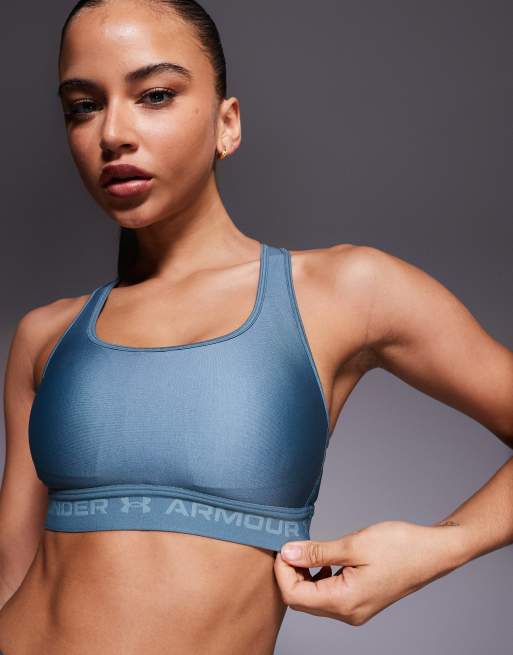 Under Armour – Sport-BH in Jaspisblau mit überkreuzten Rückenträgern, 4 von 4
