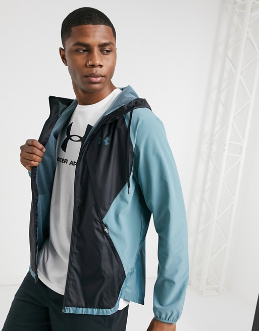 Under Armour stretch woven hooded jacket in blue