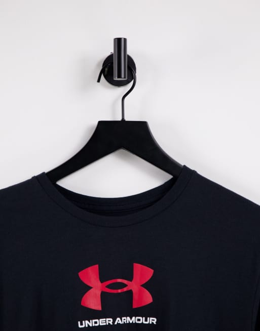 Red and black shop under armour shirt