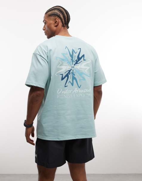 Under Armour – Szaroniebieski sportowy T-shirt z grafiką na plecach - view 1