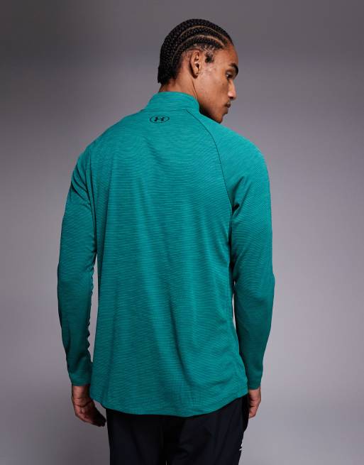 Under Armour - T-shirt technique texturé à col zippé - Vert argile, 3 de 5