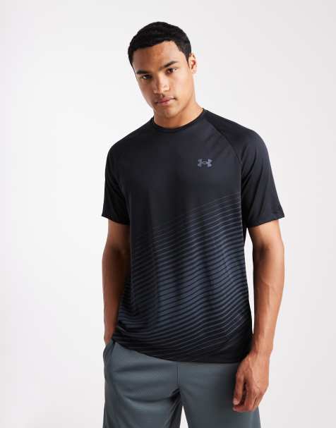 Under Armour - T-shirt tecnica sbiadita nera e grigio titan - view 1