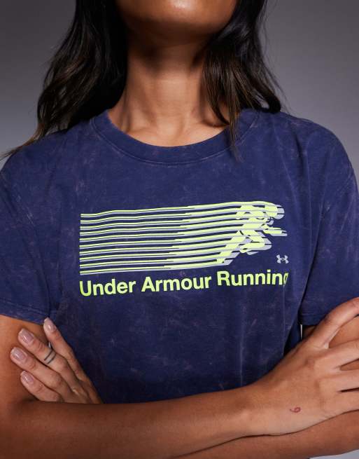 Under Armour – T-shirt w spranym granatowym kolorze z żółtym nadrukiem  , 4 z 4