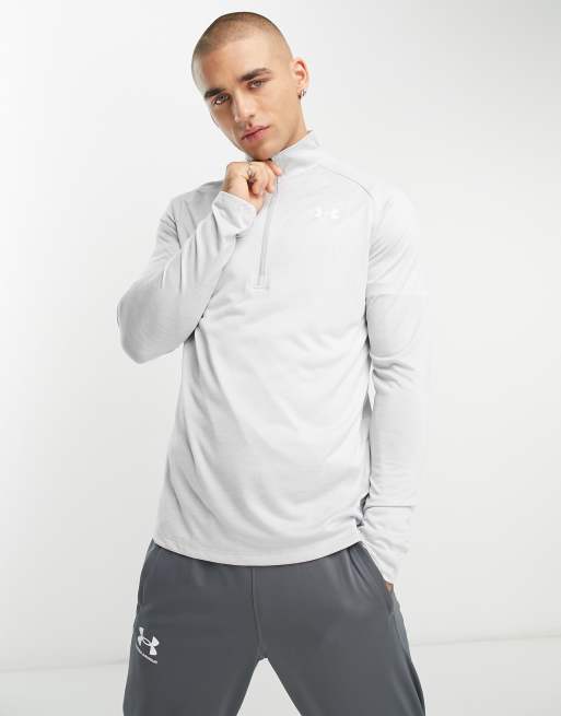Under Armour – Tech 2.0 – Langärmliges Oberteil in Grau mit kurzem Reißverschluss