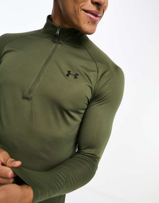 Under Armour – Tech 2.0 – Oberteil in Khaki mit kurzem Reißverschluss