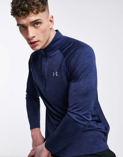 Under Armour - Tech 2.0 - Top blu con zip corta, 3 di 4