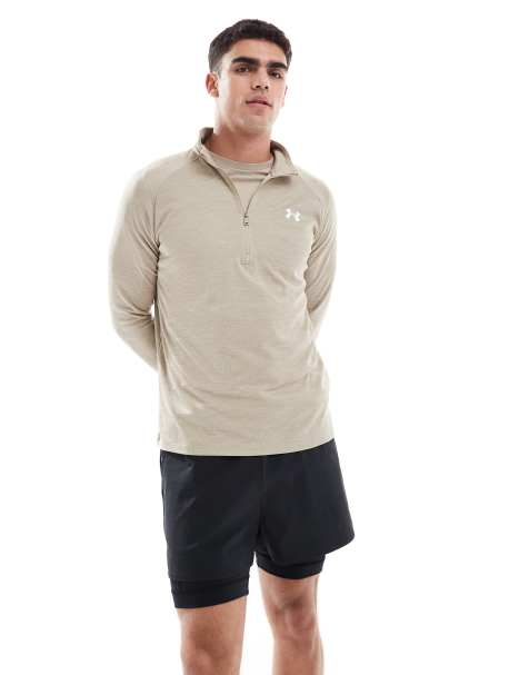 Under Armour – Tech – Fakturowany top z zamkiem pod szyją w kolorze khaki - view 1