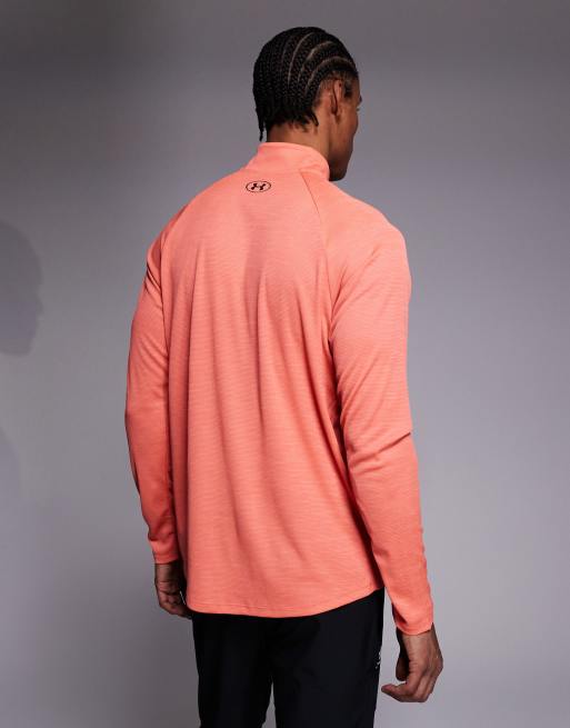 Under Armour - Tech - Rød tekstureret T-shirt med halv lynlås, 3 af 5