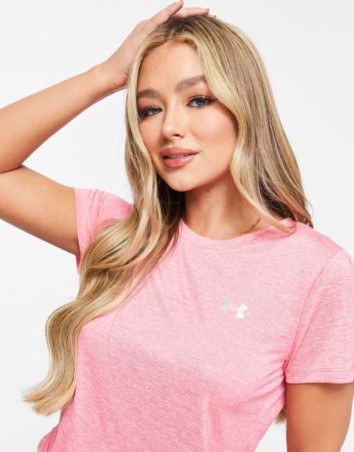 Under armour t on sale shirts women pink